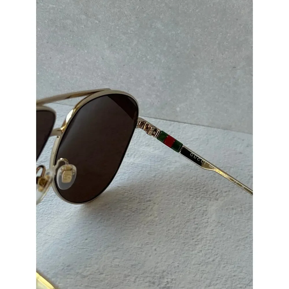 NEW Gucci GG1677S Gold Brown Lens Aviator Sunglasses $630